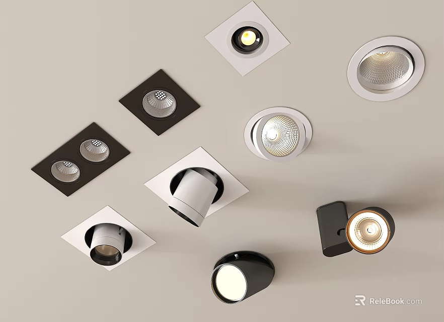 Modern Recessed and Spotlights with Contemporary Design Ceiling Mounted Black White Finish 3d model 