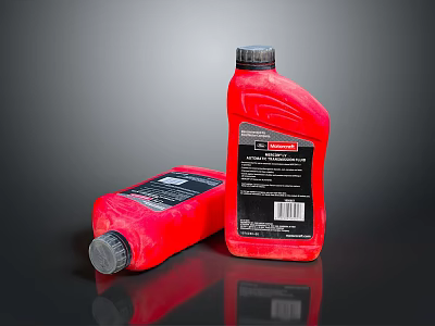 Red Plastic Bottles For Household Supplies With Labels Barcode On Dark Background 3d model