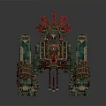 Intricate Mechanical Equipment Featuring Green Red Components And Mechanical Limb Structure