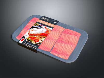 Premium Fresh Salmon Slices Packaged in Clear Plastic Tray for Cooking 3d model