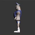 Muscular 3D Cartoon Police Character in Blue Uniform Shorts White Sneakers and Red Striped Socks
