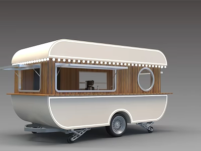 Elegant Mobile Window Display Featuring White Cart Wooden Walls Round Window And String Lights 3d model
