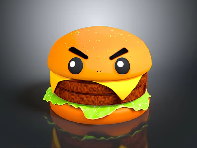 Cartoon Burger with Angry Face Lettuce Cheese and Patty Fresh Tasty Fast Food 3d model