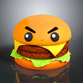 Cartoon Burger with Angry Face Lettuce Cheese and Patty Fresh Tasty Fast Food