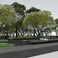 Serene Garden Landscape with Purple Flowers Trees Outdoor Seating and Wooden Flooring