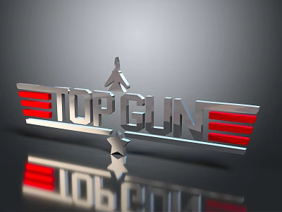 TOPGUN Logo 3D Metallic Design With Human Silhouette Star And Red Stripes 3d model