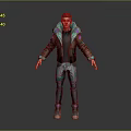 3D Character With Red Hair Brown Jacket Blue Accents Blue Pants Purple Green Detailed Shoes