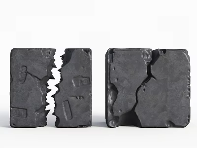 Two Black Cracked Square Blocks With Textured Surface And Broken Edges 3d model