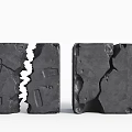 Two Black Cracked Square Blocks With Textured Surface And Broken Edges 3d model