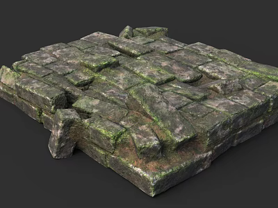 Moss Covered Stone Brick Floor With Weathered Texture And Irregular Pattern 3d model