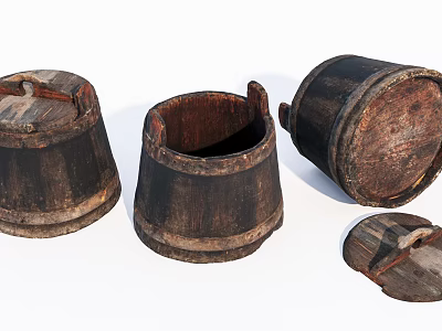 Vintage Wooden Barrel Decorative Ornament Set With Rustic Design And Lid Details 3d model