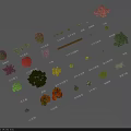Various Plants with Different Types Colors Trees Shrubs and Small Greenery on Gray Background
