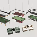 Modern Billiard Room Interior With Various Billiard Tables And Comfortable Seating 3d model
