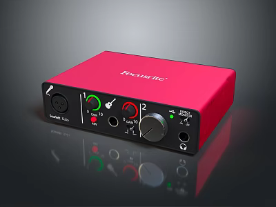 Focusrite Scarlett Solo Red Audio Interface With Headphone Output And Control Knobs 3d model