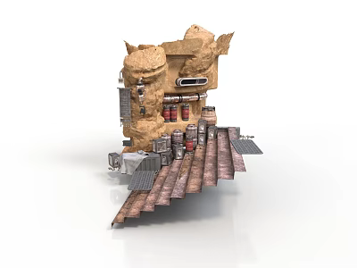 Rock Fortress Scene Component With Stone Towers Platform Walkway And Metal Parts 3d model