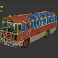 Vintage Red and White Bus with Weathered Body Roof Grilles and Side Windows