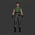 Man Wearing Green Vest Gray Pants Knee Pads Black Gloves And Boots On Gray Background