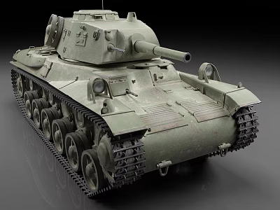 Vintage Military Green Tank With Heavy Tracks Turret And Long Cannon 3d model