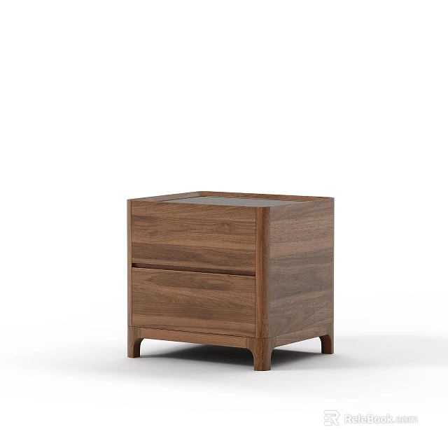 Modern Wooden Nightstand With Two Drawers And Solid Walnut Design 3d model 