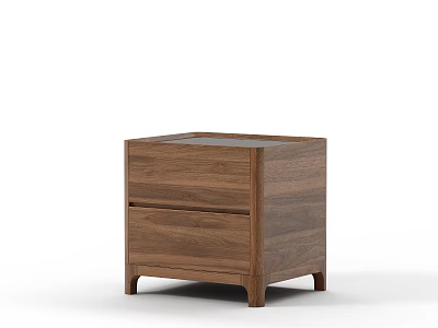 Modern Wooden Nightstand With Two Drawers And Solid Walnut Design 3d model