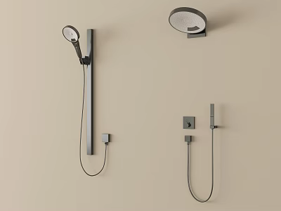 Contemporary Wall Mounted Shower System Featuring Handheld And Overhead Heads With Controls 3d model