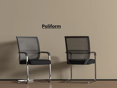 Poliform Black Office Chairs With Mesh Backrest And Metal Frame Against Light Colored Wall 3d model