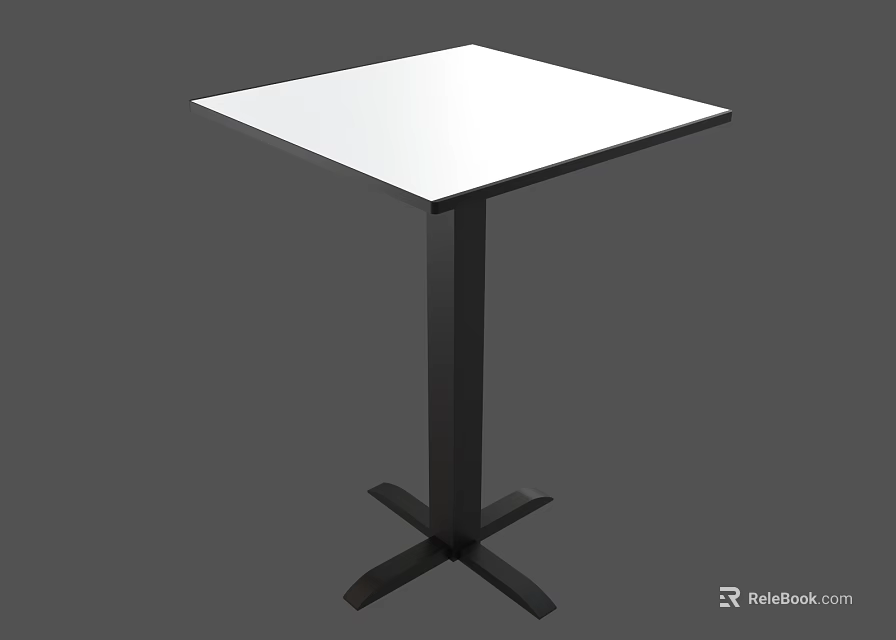 Modern Tea Table and Chairs Set with White Square Top and Black Metal Frame 3d model 