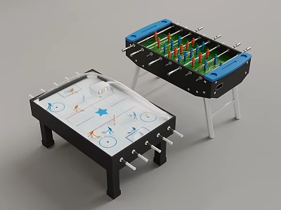 Foosball And Air Hockey Tables With Blue Green White Black Design For Indoor Family Play 3d model