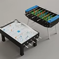 Foosball And Air Hockey Tables With Blue Green White Black Design For Indoor Family Play