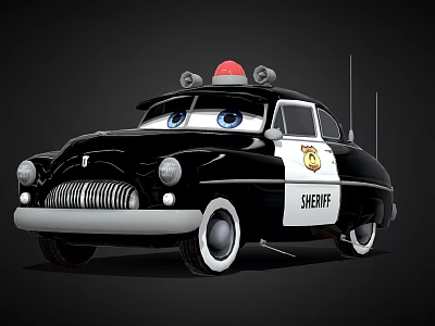 Cartoon Sheriff Police Car With Big Blue Eyes Red Emergency Light And Vintage Design 3d model