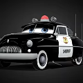 Cartoon Sheriff Police Car With Big Blue Eyes Red Emergency Light And Vintage Design