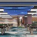 Modern Spacious Billiard Room with Green Tables Blue Ceiling Lighting and Comfortable Sofas 3d model