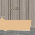 Modern Golden Reception Desk With Wooden Wall Wave Shaped Lighting And Logo