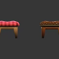 Colorful Upholstered Stools With Wooden Legs And Plaid Striped Patterned Designs