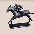 Modern Matte Black Horse Rider Figurine Decorative Ornament Set With Running Design