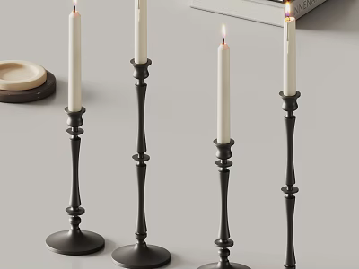 Modern Black Candle Holders With White Candles Decorative Dish And Books 3d model