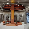 Modern Clothing Store Interior With Circular Platform Mannequin Hanging Clothes And Lighting