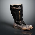 Black Leather Worn Tall Boots With Zipper And Buckle Strap Design