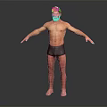Shirtless Man Standing with Arms Outstretched in Black Shorts Against Dark Background with Reflective Floor