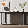 Modern Black Console Table With Artwork Vase Greenery And Decorative Items 3d model