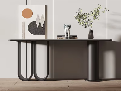 Modern Black Console Table With Artwork Vase Greenery And Decorative Items 3d model