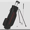 Black And Red Striped Golf Bag With Tripod Stand Golf Club Tee And Ball
