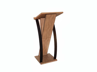 Modern Wooden Podium With Curved Black Metal Frame And Sturdy Base 3d model
