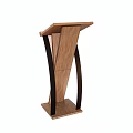 Modern Wooden Podium With Curved Black Metal Frame And Sturdy Base