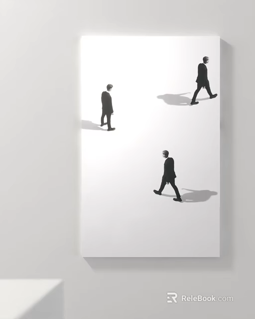 Three Minimalist Business Silhouettes Walking On White Background With Shadows 3d model 