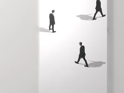 Three Minimalist Business Silhouettes Walking On White Background With Shadows 3d model
