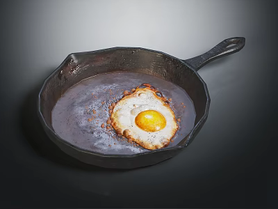 Traditional Cast Iron Skillet Frying Perfect Sunny Side Up Egg in Oil 3d model