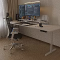 Ergonomic Adjustable White Desk With Dual Monitors Lamp Office Chair And Home Office Setup