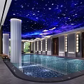 Luxurious Modern Swimming Pool With Starry Sky Ceiling And Floor To Ceiling Windows