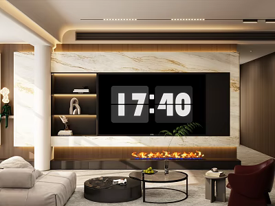 Elegant Modern Foyer Hallway Design With Marble Wall Fireplace And Warm Lighting 3d model